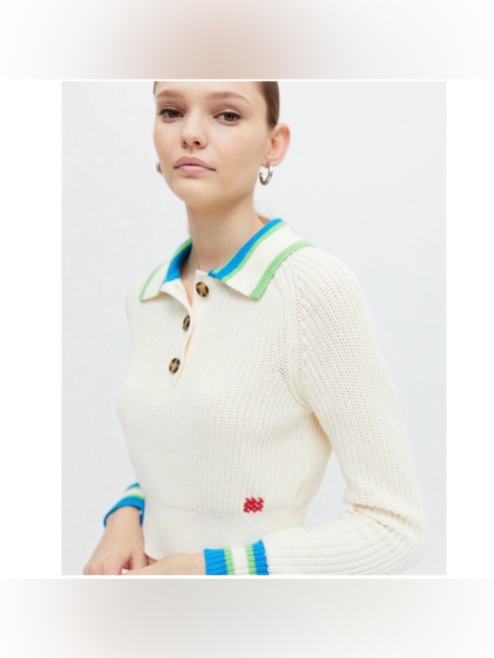 Urban Outfitters BDG cream Henley collared cropped sweater sz XS
